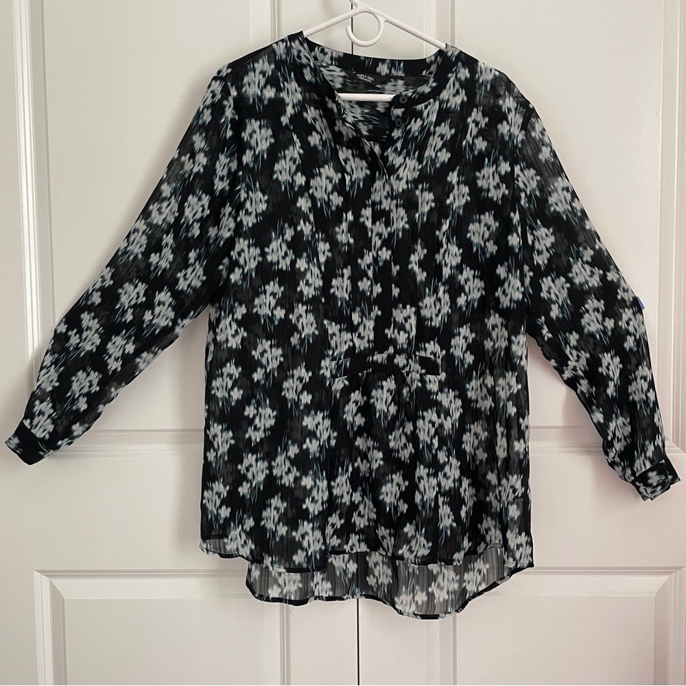 Simply Vera Vera Wang Black Ikat Print Sheer Blouse Tunic XL
